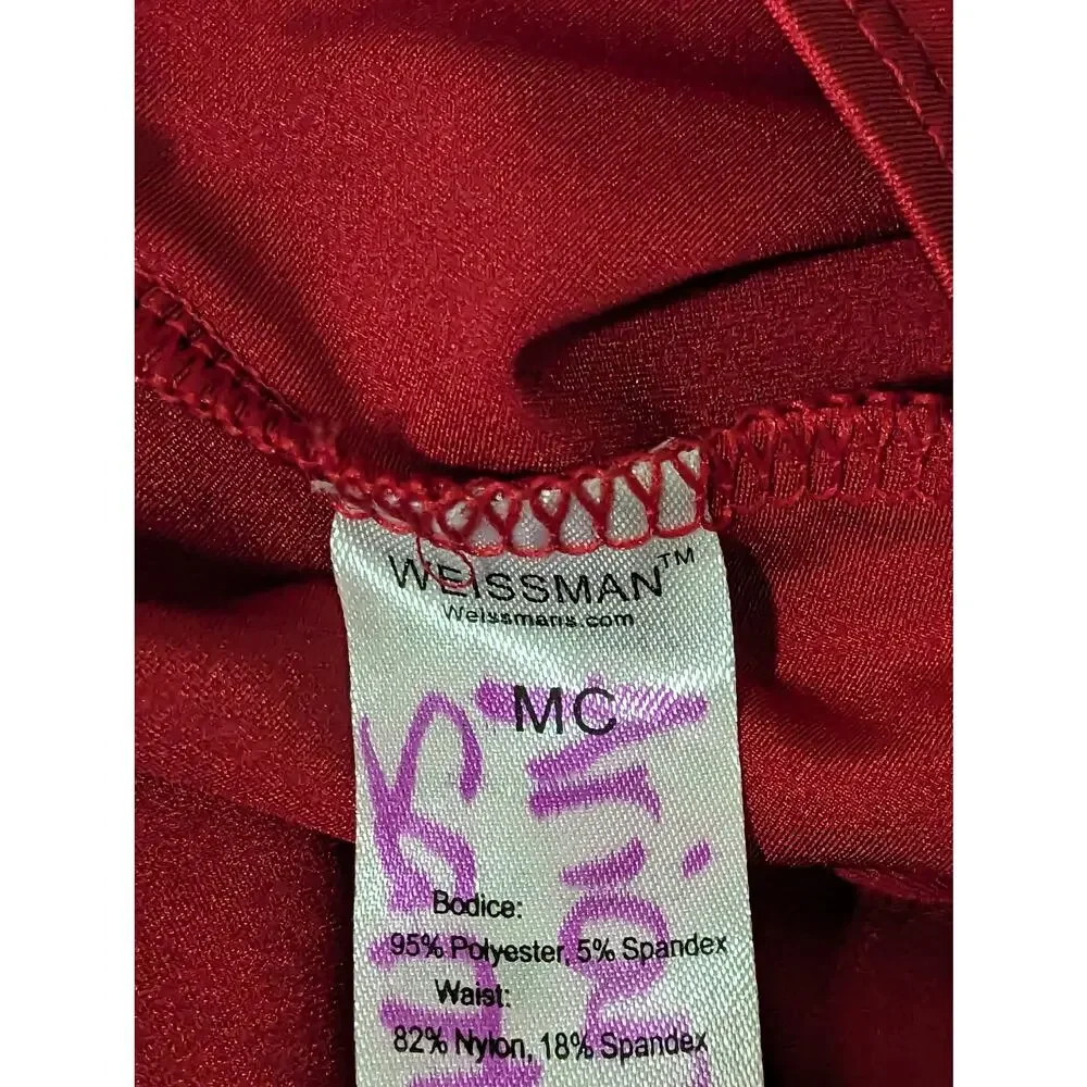 Weissman Girls Red Halter Dance Leotard Fringe Detail  Size MC 10/12